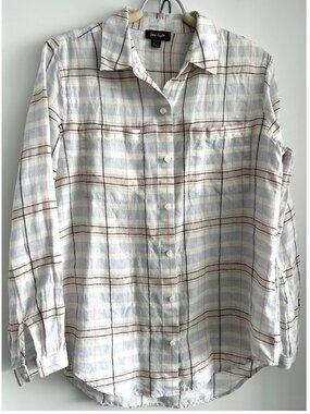Lord & Taylor Light Blue / Peach Linen Shirt Sz M